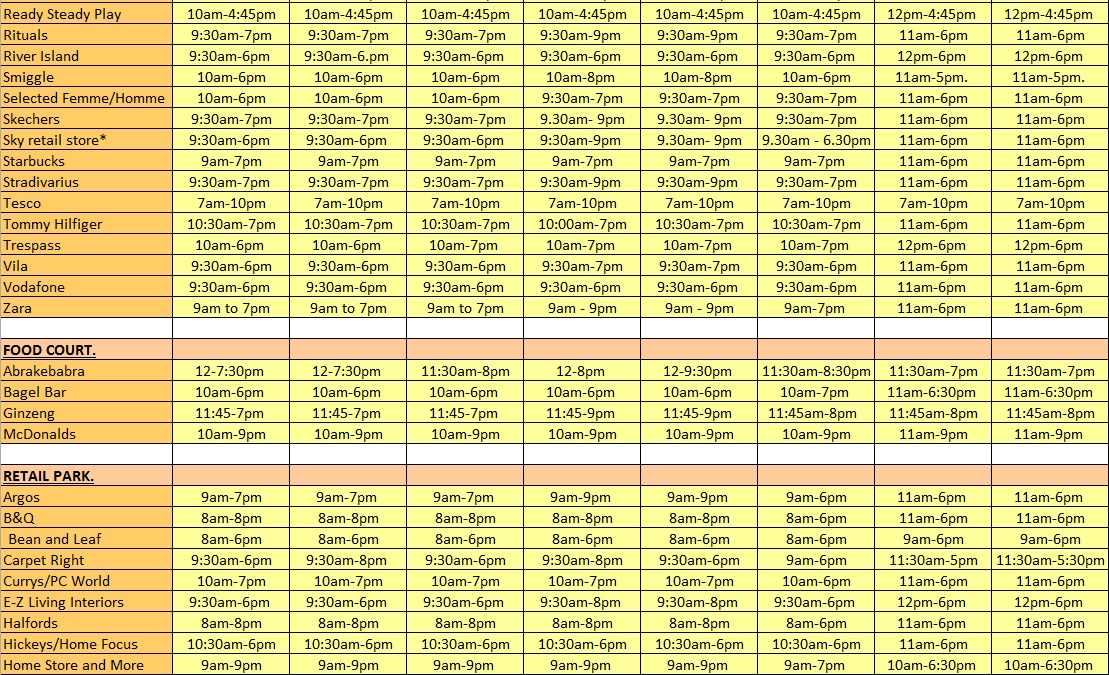 opening hours jpeg 2 Mahon Point Shopping Centre