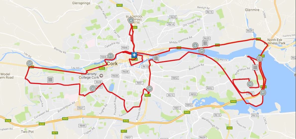 Cork City Marathon Course Map 1190 