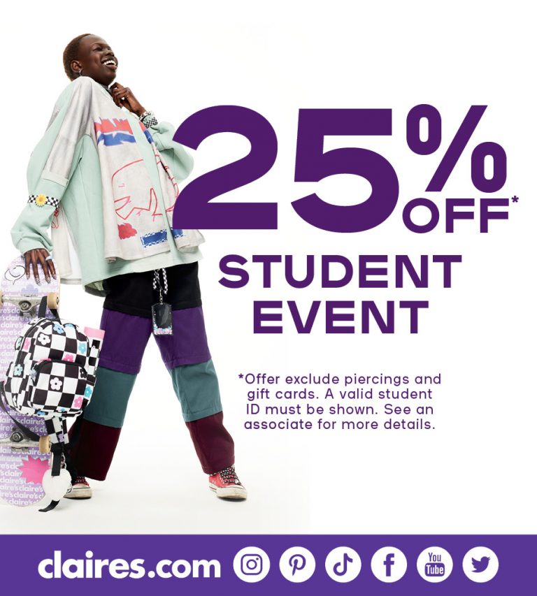 Student offer at Claire's Mahon Point Shopping Centre